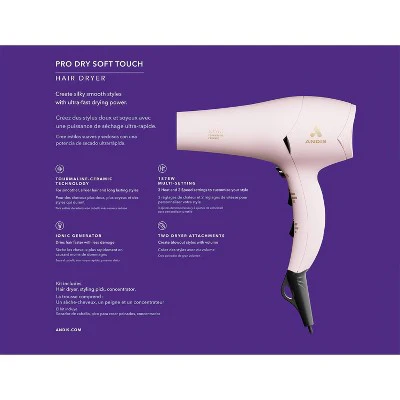 Andis Soft Touch Pro Dry Tourmaline Ionic Dryer Pink 1875 Watts - Imperfect Box - Image 8