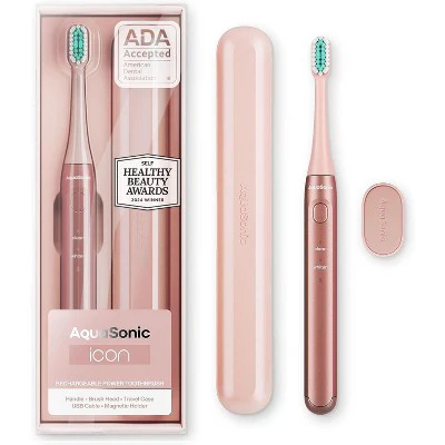 AquaSonic Icon Rechargeable Electric Toothbrush Magnetic Holder, Slim Travel Case, 2 Brushing Modes, Timer Pink - Imperfect Box