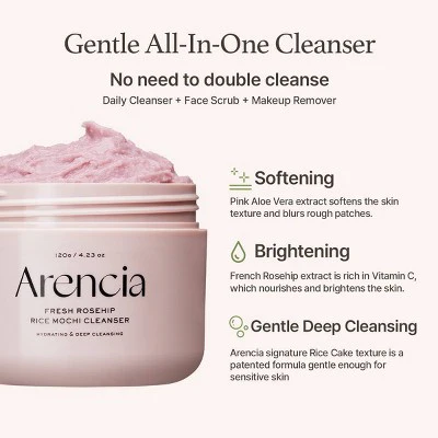 Arencia Rice Mochi Cleanser Fresh Rosehip 4.23oz - New - Image 3