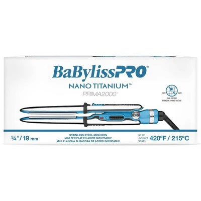 BaBylissPRO Nano Titanium Prima2000 Stainless Steel Mini Straightening Flat Iron Blue - New - Image 3
