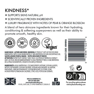 Baylis & Harding Kindness Hyaluronic Acid Handwash Pear and Orange Blossom 16.9 fl oz - Imperfect Container - Image 3