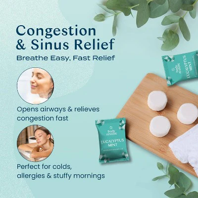 Body Restore Shower Steamers with 100% Natural Essential Oil Eucalyptus & Mint 6ct - New - Image 3