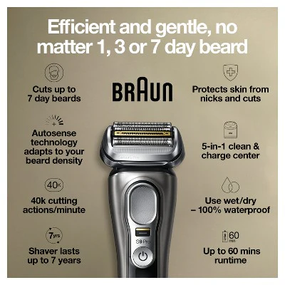 Braun Series 9-9465cc Pro Electric Foil Shaver with ProLift Beard Trimmer; Clean; Charge SmartCare Center - Imperfect Box - Image 8