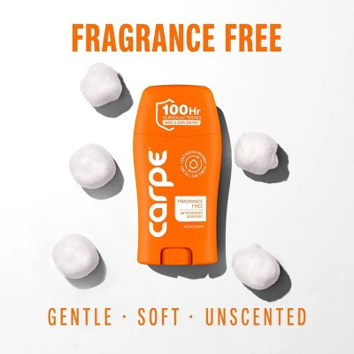 Carpe 100HR Sweat & Odor Control Antiperspirant Deodorant Fragrance Free 1.76oz - Imperfect Container - Image 2