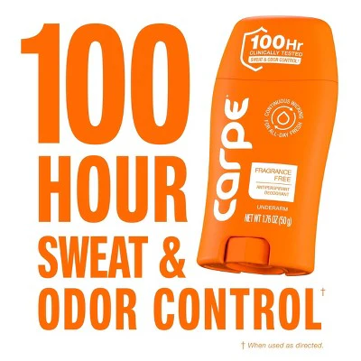 Carpe 100HR Sweat & Odor Control Antiperspirant Deodorant Fragrance Free 1.76oz - Imperfect Container - Image 3