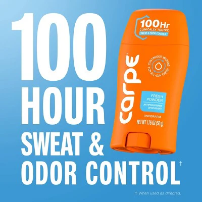 Carpe Women's 100HR Sweat & Odor Control Antiperspirant Deodorant Fresh Powder 1.76oz - Imperfect Container - Image 3