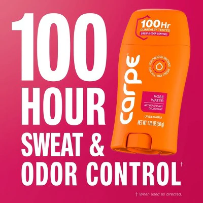 Carpe Women's 100HR Sweat & Odor Control Antiperspirant Deodorant Rose Water 1.76oz - Imperfect Container - Image 3