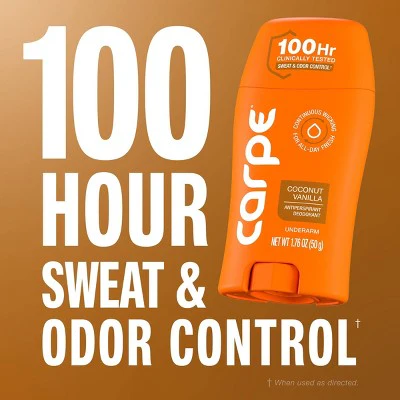 Carpe Women's 100HR Sweat & Odor Control Antiperspirant Deodorant Coconut Vanilla 1.76oz - New - Image 3