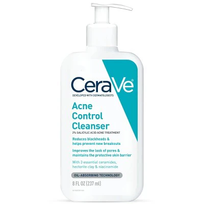 CeraVe Acne Face Cleanser with 2% Salicylic Acid and Purifying Clay for Oily Skin 8 fl oz - Imperfect Container