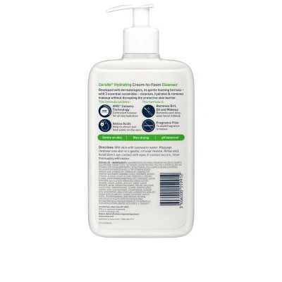 CeraVe Hydrating Cream-to-Foam Face Wash with Hyaluronic Acid 16 fl oz - Small Amount Missing - Image 2