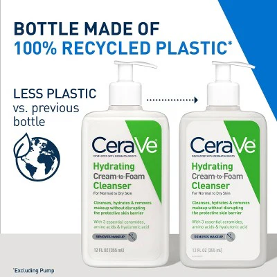 CeraVe Hydrating Cream-to-Foam Face Wash with Hyaluronic Acid 12 fl oz - New - Image 3