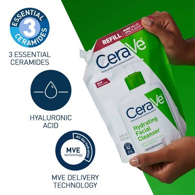 CeraVe Hydrating Face Wash with Hyaluronic Acid and Glycerin Refill 16 fl oz - New - Image 7