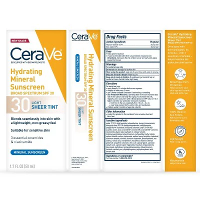 CeraVe Hydrating Mineral Tinted Face Lotion SPF 30 Light 1.7 fl oz - Imperfect Box - Image 9