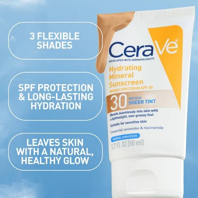 CeraVe Hydrating Mineral Tinted Face Lotion SPF 30 Medium 1.7 fl oz - Missing Box - Image 7