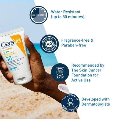 CeraVe Hydrating Sheer Sunscreen Lotion Face and Body SPF30 5oz - Imperfect Container - Image 5