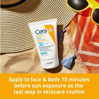CeraVe Hydrating Sheer Sunscreen Lotion Face and Body SPF30 5oz - Imperfect Container - Image 7