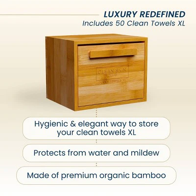 Clean Skin Club Clean Towels XL Original + Bamboo Container Drawer 50ct - Imperfect Box - Image 3