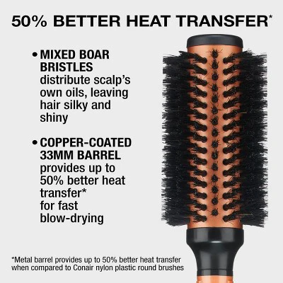Conair Copper Pro Mixed Boar Bristle Round Hair Brush - Imperfect Box - Image 3