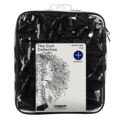 Conair The Curl Collective Heatless Satin Wrapped Foam Rollers Black 42pcs - New