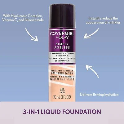 COVERGIRL + Olay Simply Ageless 3-in-1 Liquid Foundation Hyaluronic Complex + Vitamin C 210 Classic Ivory 1 fl oz - Imperfect Container - Image 5