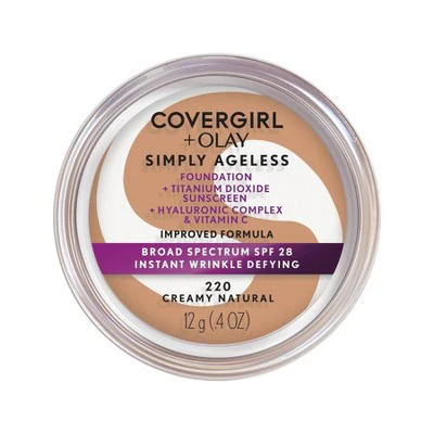 COVERGIRL + Olay Simply Ageless Wrinkle Defying Foundation Compact 220 Creamy  0.4oz - New