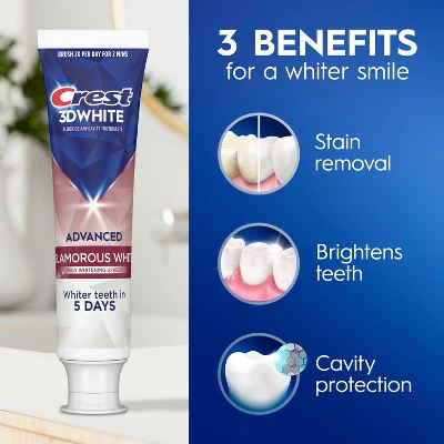 Crest 3D White Advanced Glamorous Teeth Whitening Toothpaste 3.3oz/3pk - Imperfect Box - Image 4