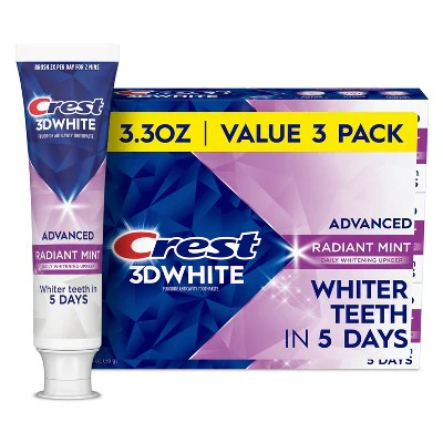 Crest 3D White Advanced Teeth Whitening Toothpaste Radiant Mint 3.3oz/3pk - Missing Box