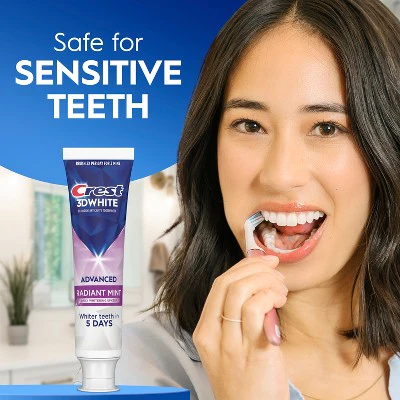 Crest 3D White Advanced Teeth Whitening Toothpaste Radiant Mint 3.3oz/3pk - Missing Box - Image 4