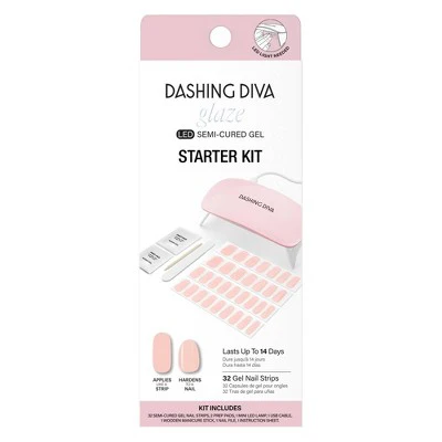 Dashing Diva Glaze Semi-Cured Gel Nail Polish Strips Starter Kit Pale Blush 32ct - Imperfect Box