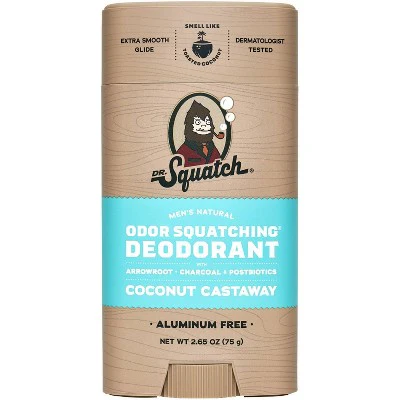 DR. SQUATCH Men's Natural Solid Deodorant Coconut Castaway Aluminum-Free 2.65oz - New