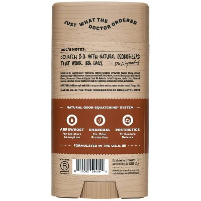 DR. SQUATCH Men's Natural Solid Deodorant Wood Barrel Bourbon 2.65oz - New - Image 2