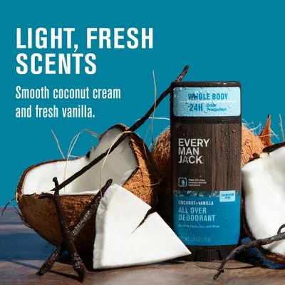 Every Man Jack All Over Solid Deodorant Coconut + Vanilla 2.6oz - New - Image 4