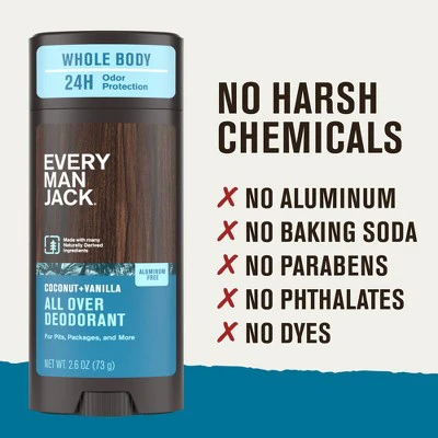 Every Man Jack All Over Solid Deodorant Coconut + Vanilla 2.6oz - New - Image 7