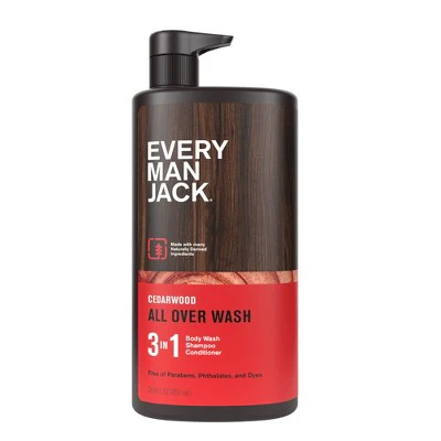 Every Man Jack Cedarwood Hydrating Men's 3-in-1 Body Wash and Shampoo and Conditioner 28.8 fl oz - Imperfect Container - Image 2