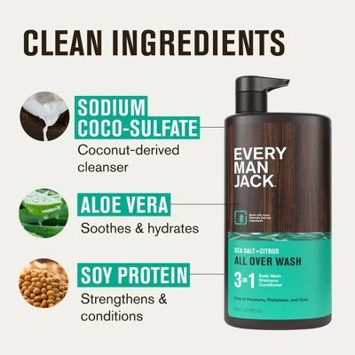Every Man Jack Sea Salt Citrus Men's 3 in 1 All Over Wash 28.8 fl oz - Imperfect Container - Image 5