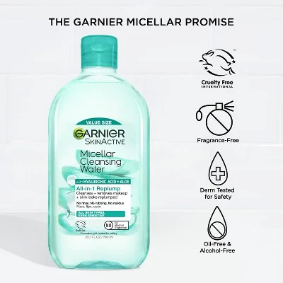 Garnier SkinActive Replumping Hyaluronic Acid/Aloe Micellar Cleansing Water 23.7 fl oz - Imperfect Container - Image 6