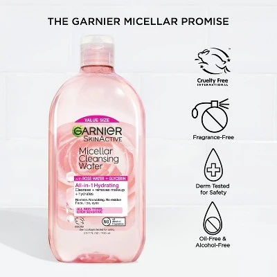 Garnier SkinActive Water Rose Micellar Cleansing Water 23.7 fl oz - Imperfect Container - Image 4