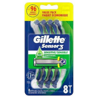 Gillette Sensor3 Sensitive Men's Disposable Razors 8ct - Imperfect Box - Image 2