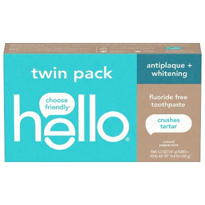 hello Antiplaque and Whitening Fluoride Free Toothpaste Natural Peppermint 5oz/2pk - Imperfect Box - Image 10