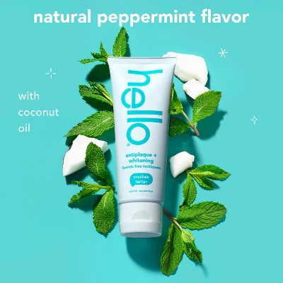 hello Antiplaque and Whitening Fluoride Free Toothpaste Natural Peppermint 5oz/2pk - Imperfect Box - Image 4
