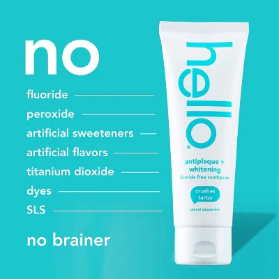 hello Antiplaque and Whitening Fluoride Free Toothpaste Natural Peppermint 5oz/2pk - Imperfect Box - Image 7