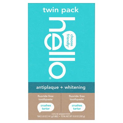 hello Antiplaque and Whitening Fluoride Free Toothpaste Natural Peppermint 5oz/2pk - Imperfect Box - Image 9