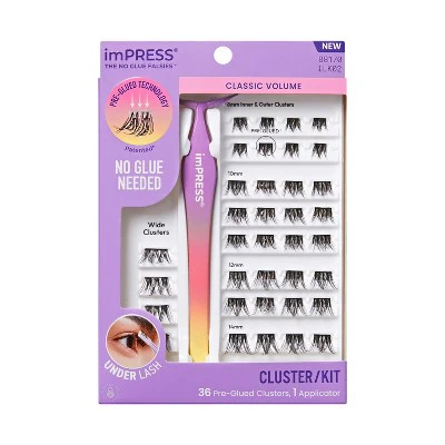 Impress Pre-Glued Lash Clusters Kit Classic Volume False Eyelashes 37ct - Imperfect Box