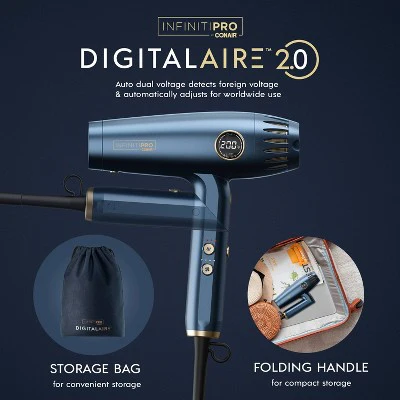InfinitiPRO by Conair DigitalAIRE Folding Handle Hair Dryer Blue 1875 Watts - Imperfect Box - Image 6