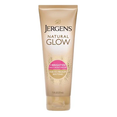 Jergens Glow Daily Moisturizer + Sunless Self Tanner Tanning Lotion Fair To Medium 7.5 fl oz - Imperfect Container