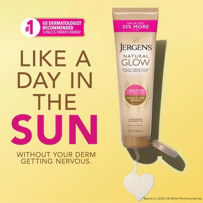 Jergens Natural Glow Brightening Daily Moisturizer + Self Tanner Tanning Lotion 10 fl oz - Imperfect Container - Image 3
