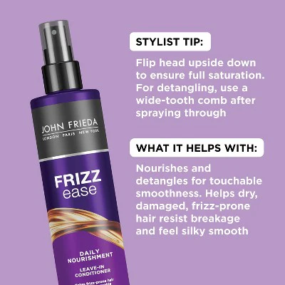 John Frieda Frizz Ease Daily Nourishment Leave-In Conditioner Spray for Frizz-Prone Hair 8 fl oz - Imperfect Container - Image 3