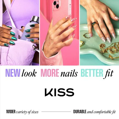 KISS Nails GLAM Jeweled Press-On Fake Nails Medium Almond Ripple 35ct - New - Image 8