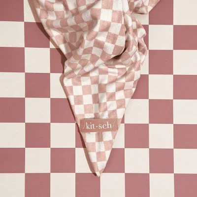 Kitsch Extra Large Quick-Dry Hair Towel Wrap Terracotta Checker - New - Image 3