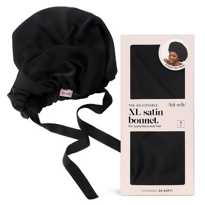 Kitsch Satin Sleep Hair Bonnet Black - Imperfect Box